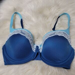 Victoria's Secret Body by Victoria Lined Demi Bra 32DD Blue Lace Trim Underwire